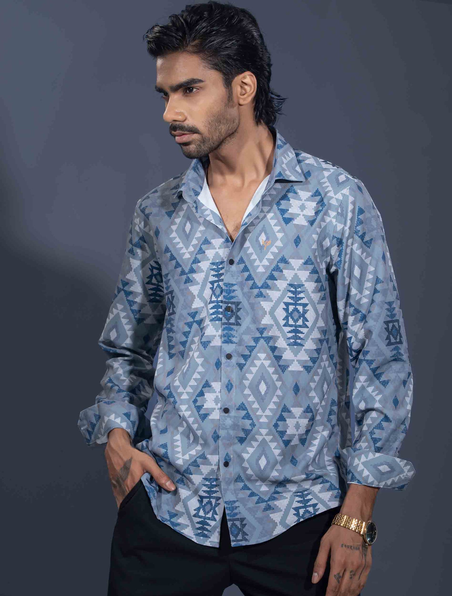 Grey Blue Pixel printed premium shirt