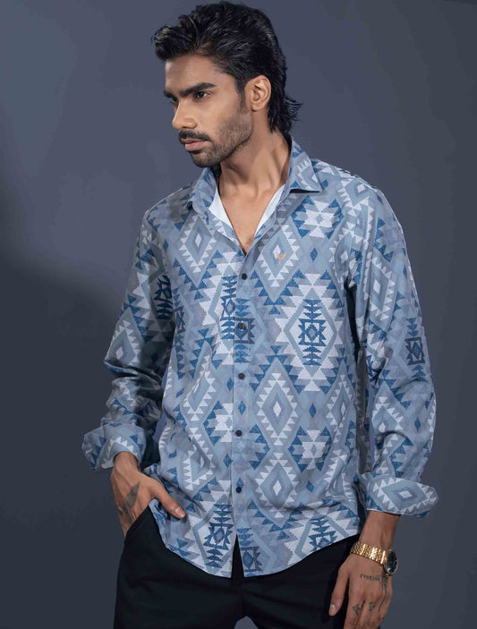 Grey Blue Pixel printed premium shirt