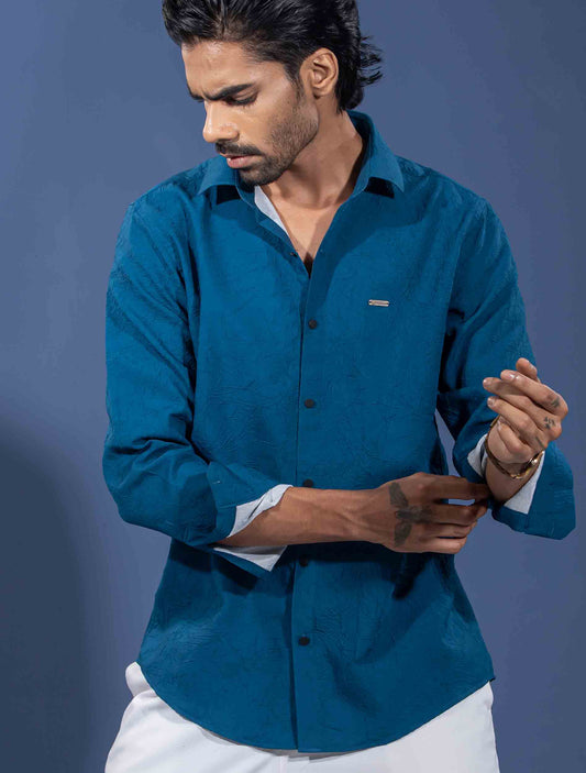 Cerulean Blue texture viscos premium shirt