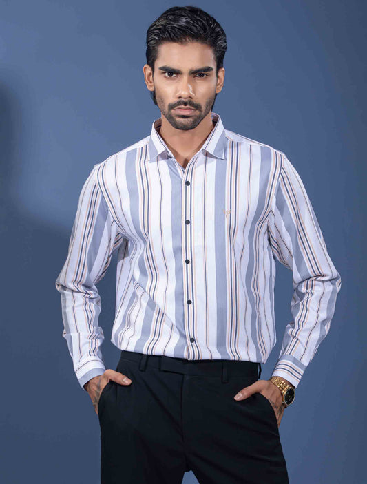 White sky brown stripe full sleeve premium shirt