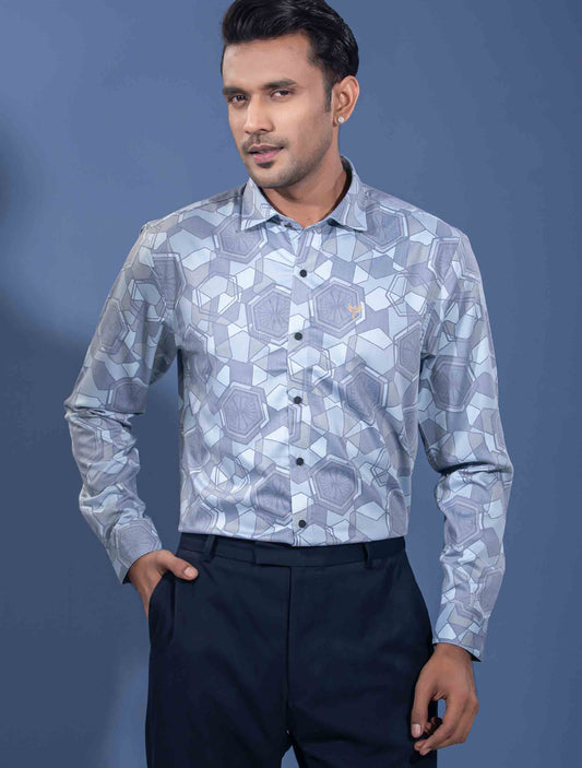 Sky cream hexagonal printed premium full sleeve