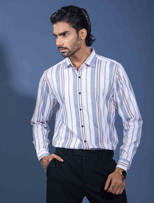 White sky brown stripe full sleeve premium shirt