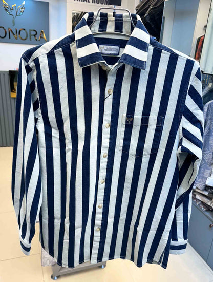 White and blue stripe denim full sleeve shirt