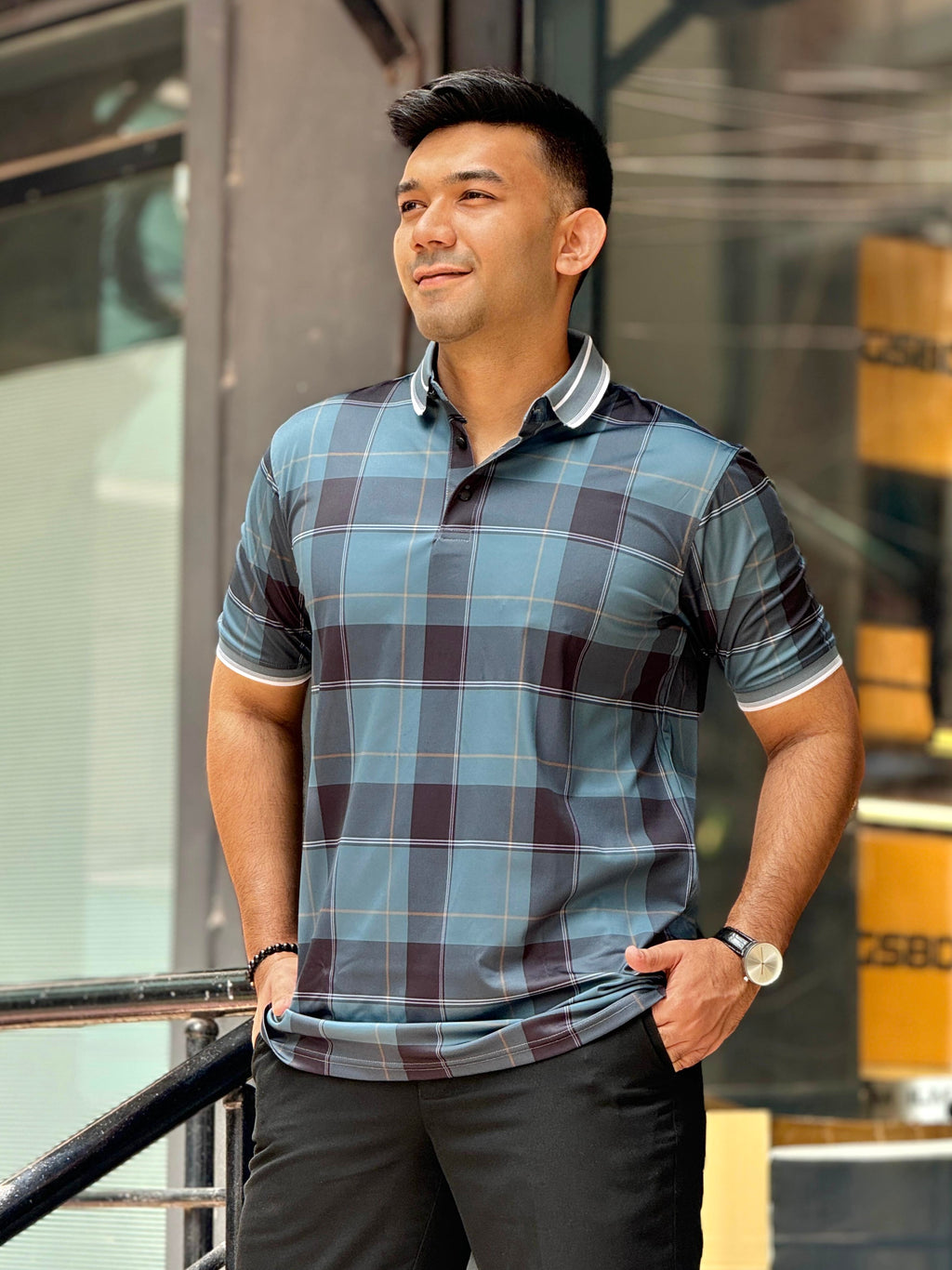 Hunter green Black check premium polo shirt