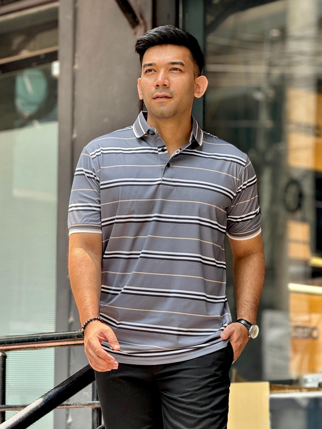 Lava grey stripe premium polo shirt