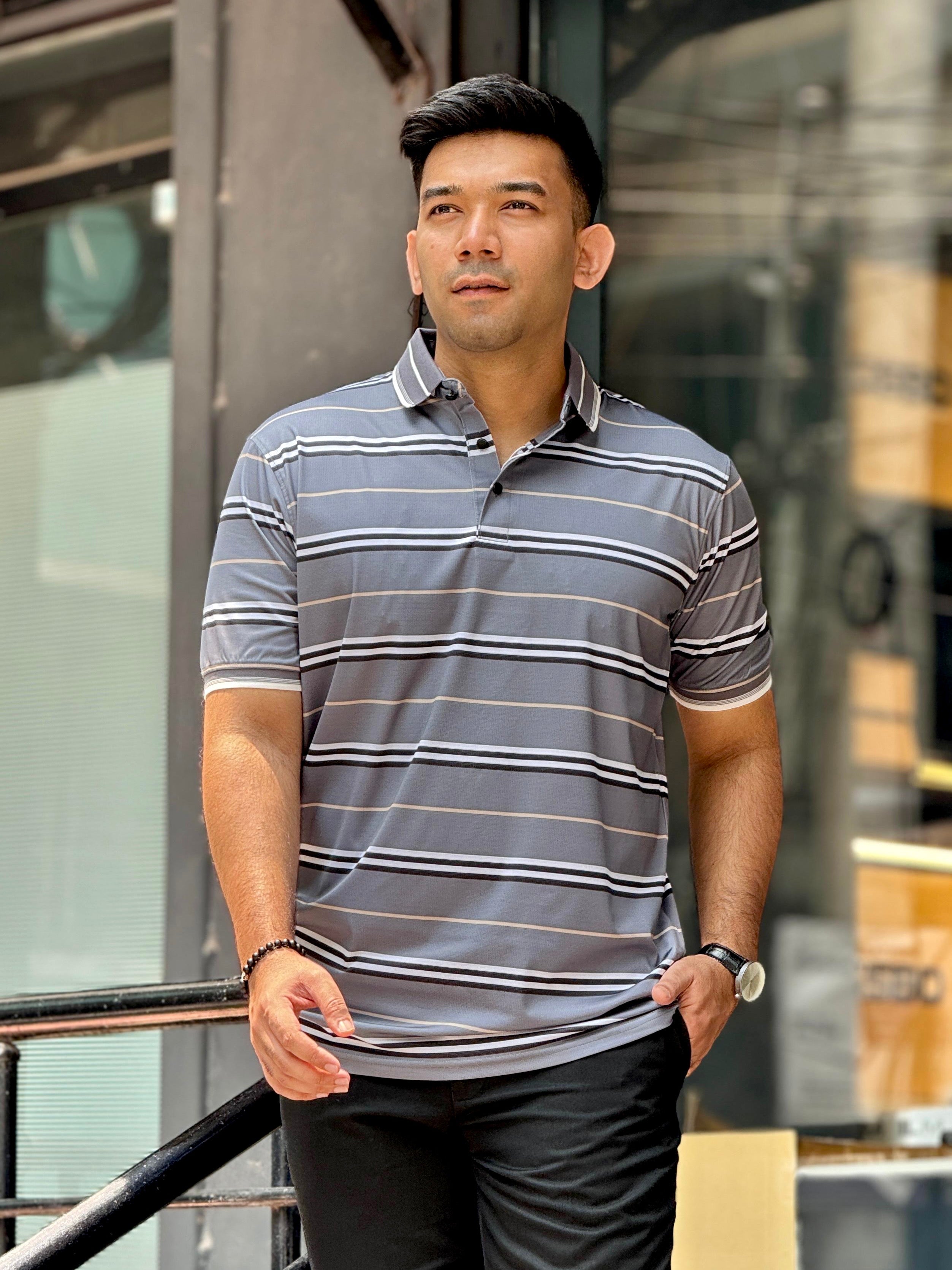 Lava grey stripe premium polo shirt
