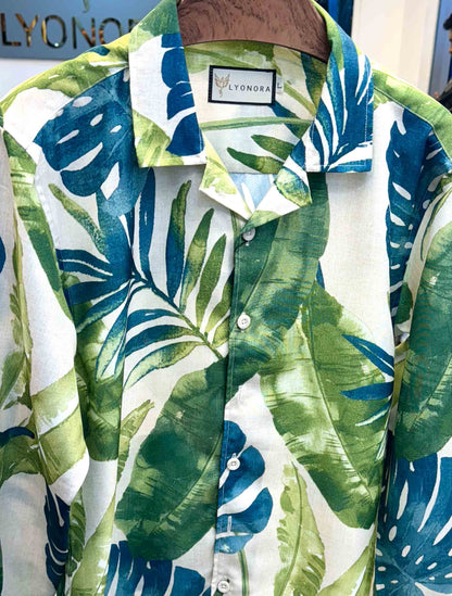 Monstera printed remi cotton hawaiian full sleeve