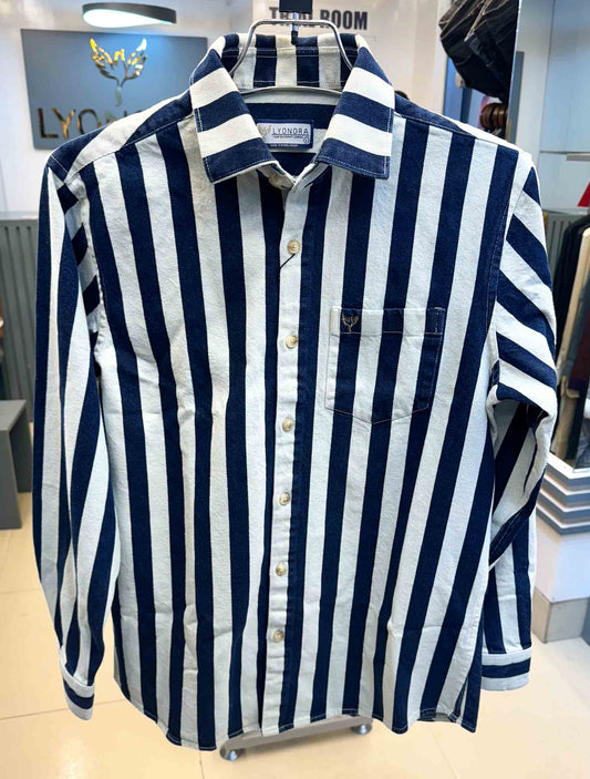 White and blue stripe denim full sleeve shirt