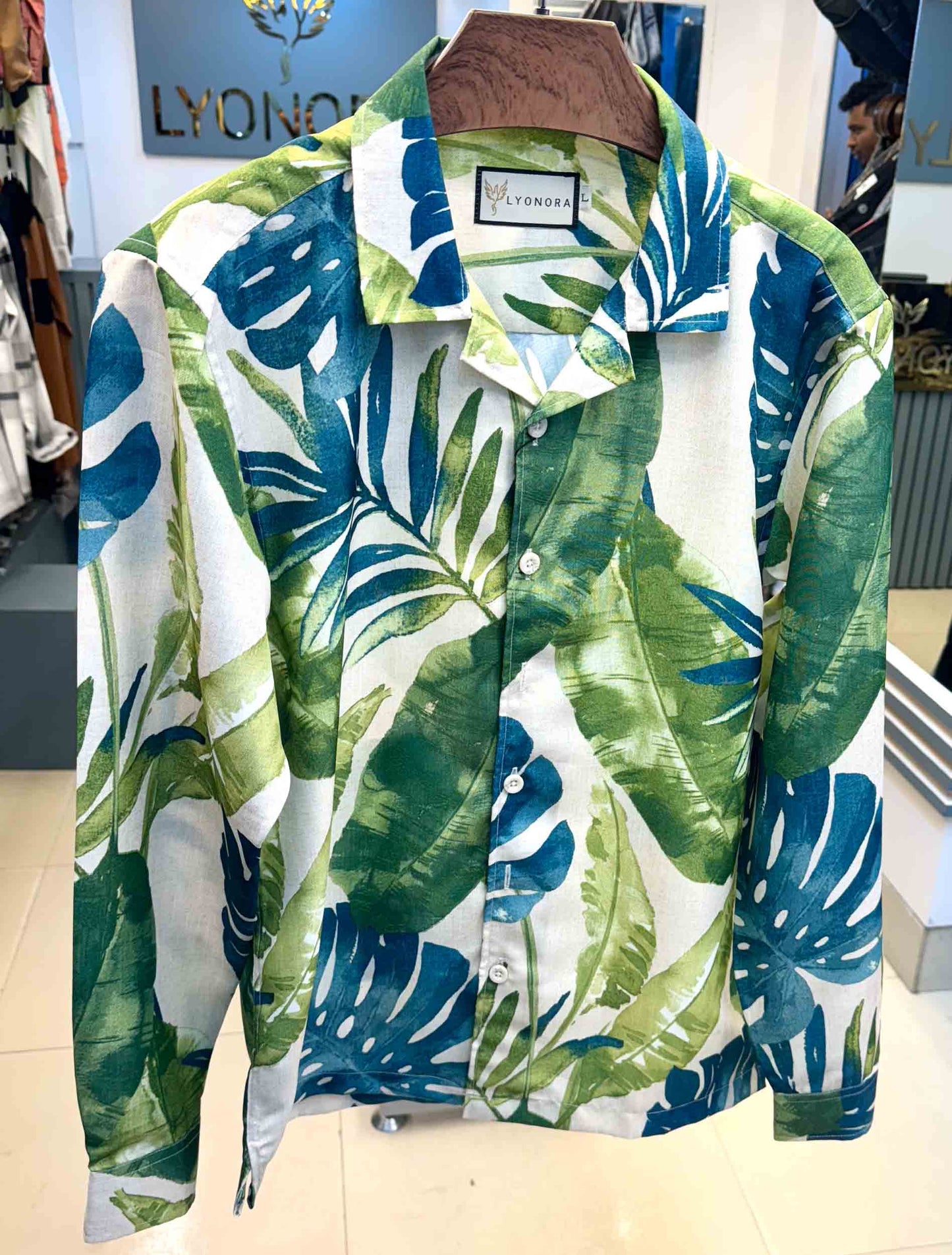 Monstera printed remi cotton hawaiian full sleeve