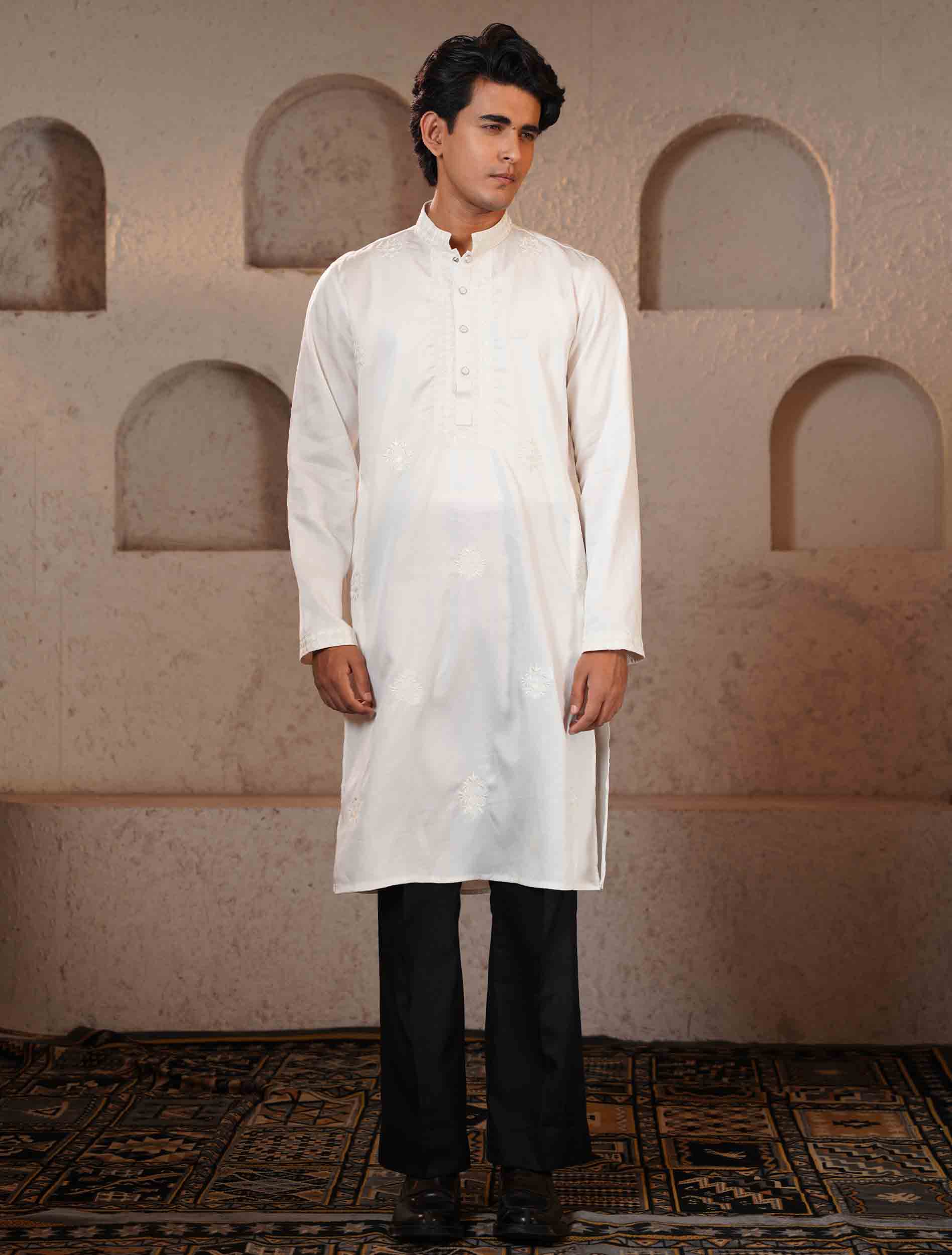 Pearl white Full body Chest embroidery premium Panjabi