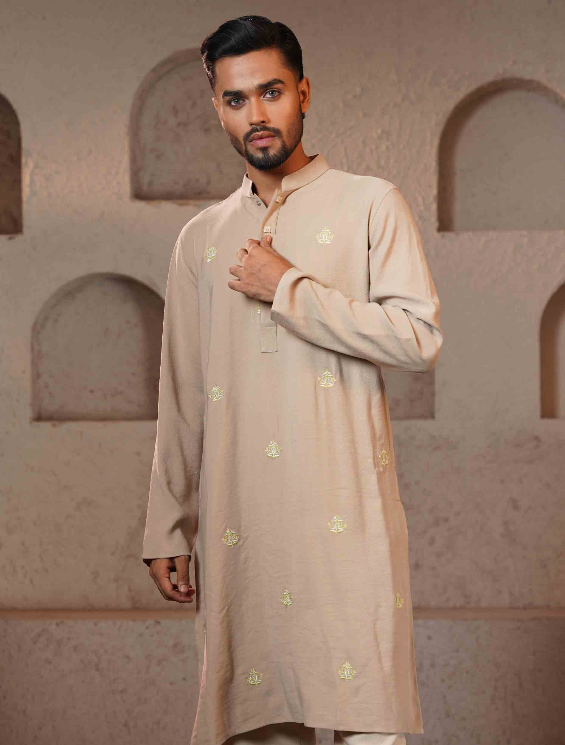 Beige color full body chest Embroidery premium Panjabi