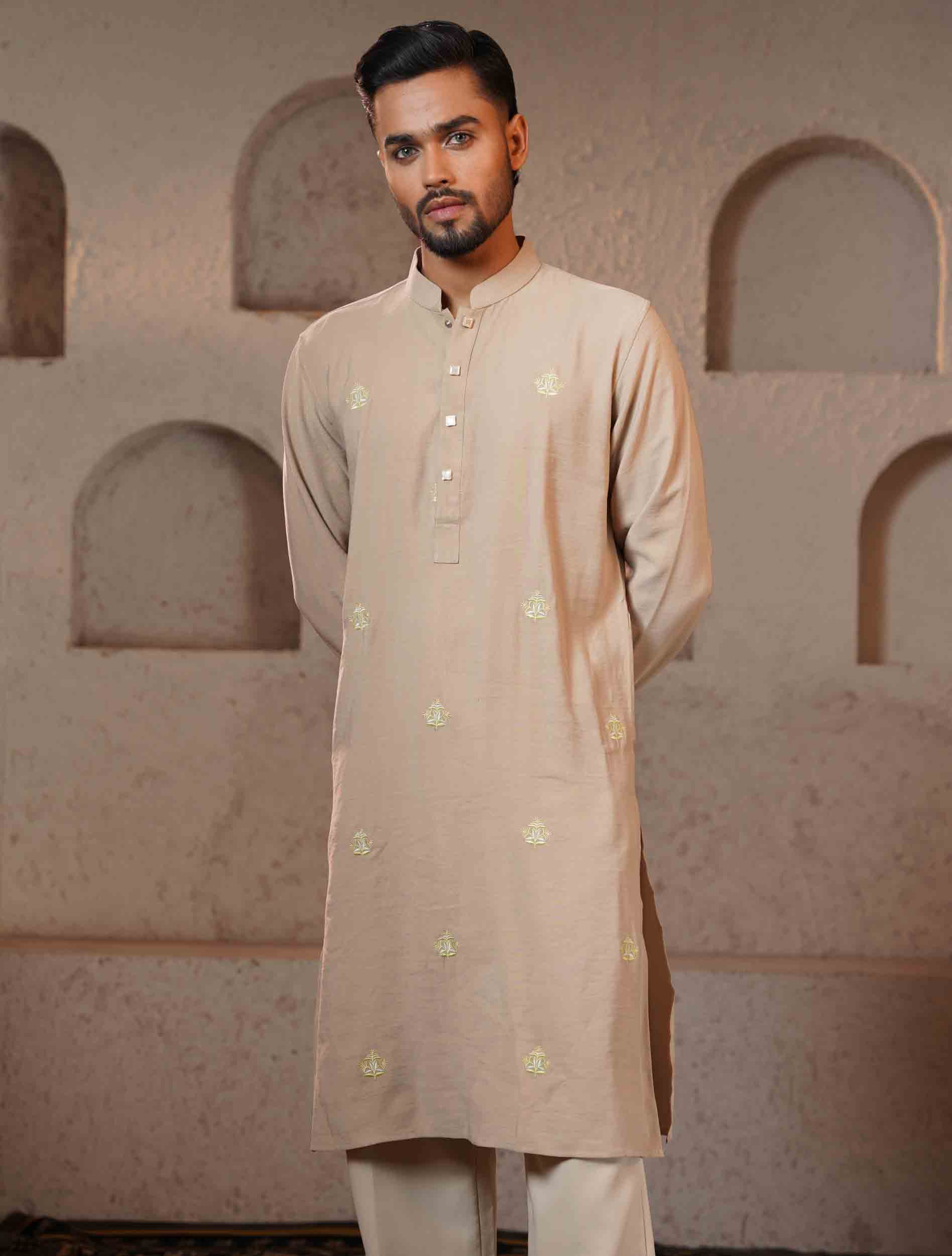 Beige color full body chest Embroidery premium Panjabi