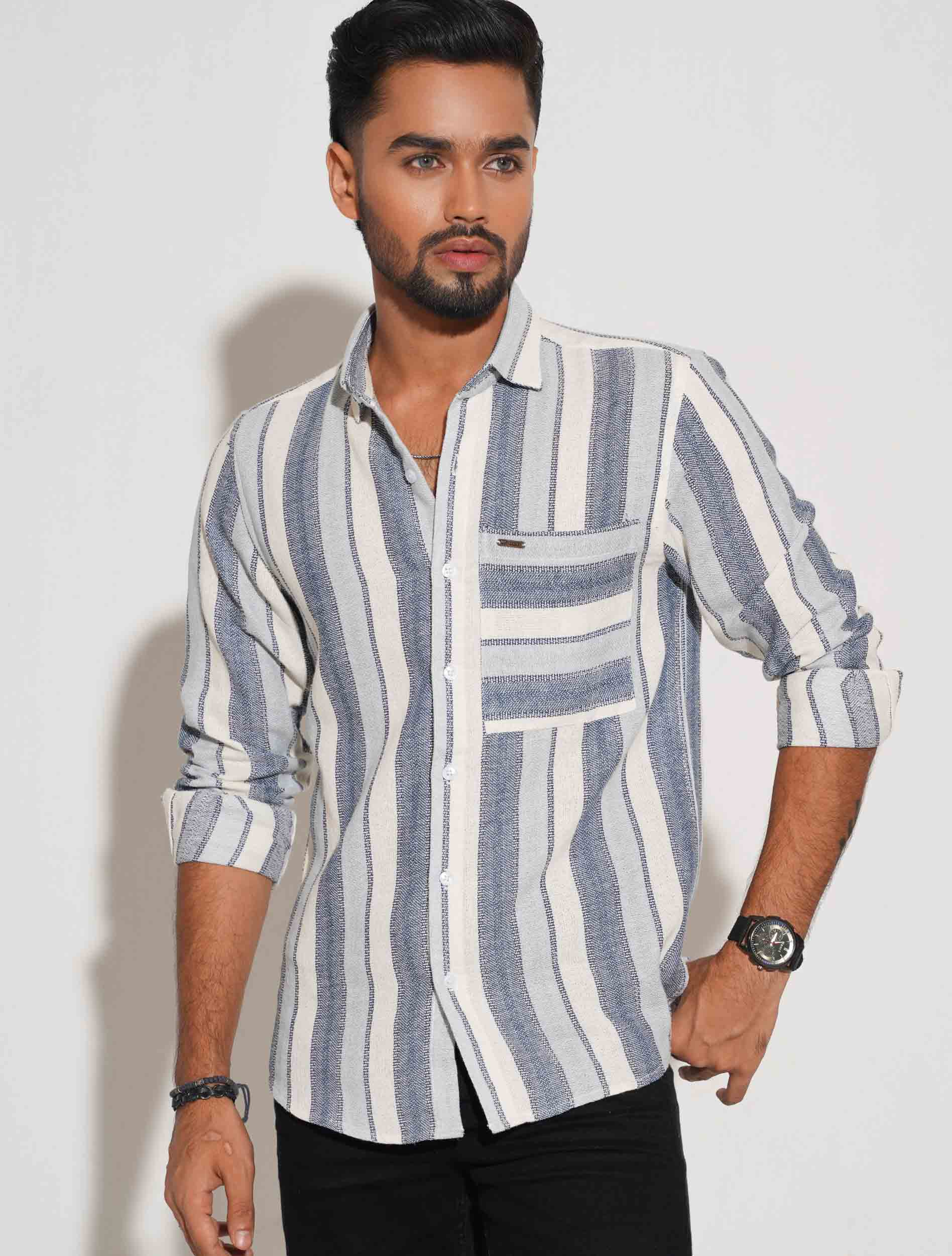 White ash sky stripe premium full sleeve shirt