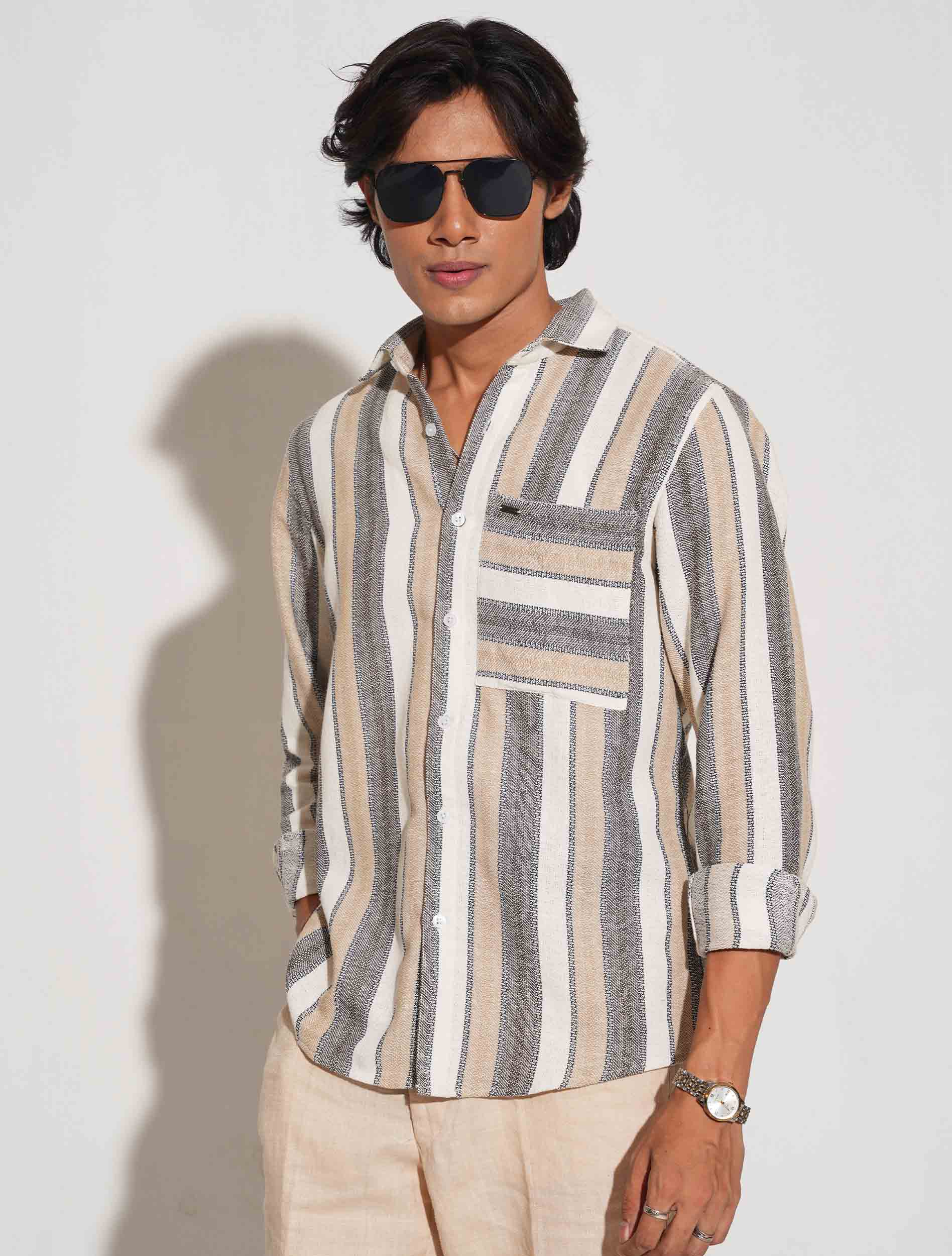 White ash cream stripe premium full sleeve shirt