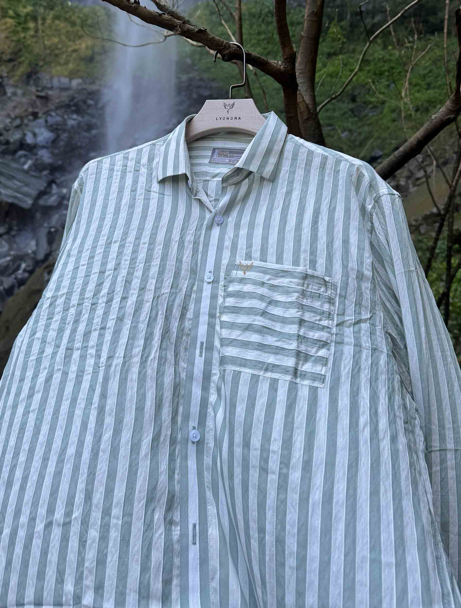 White faded Olive stripe Full sleeve shirt