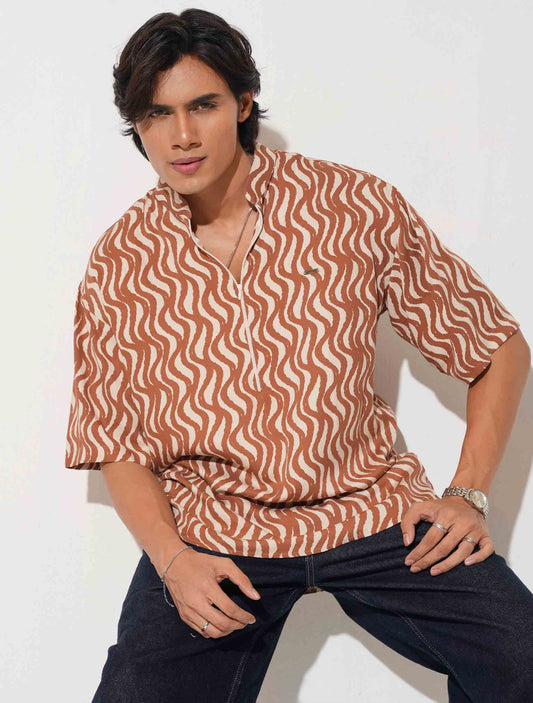 Copper Cream Zipper design drop shoulder half shirt