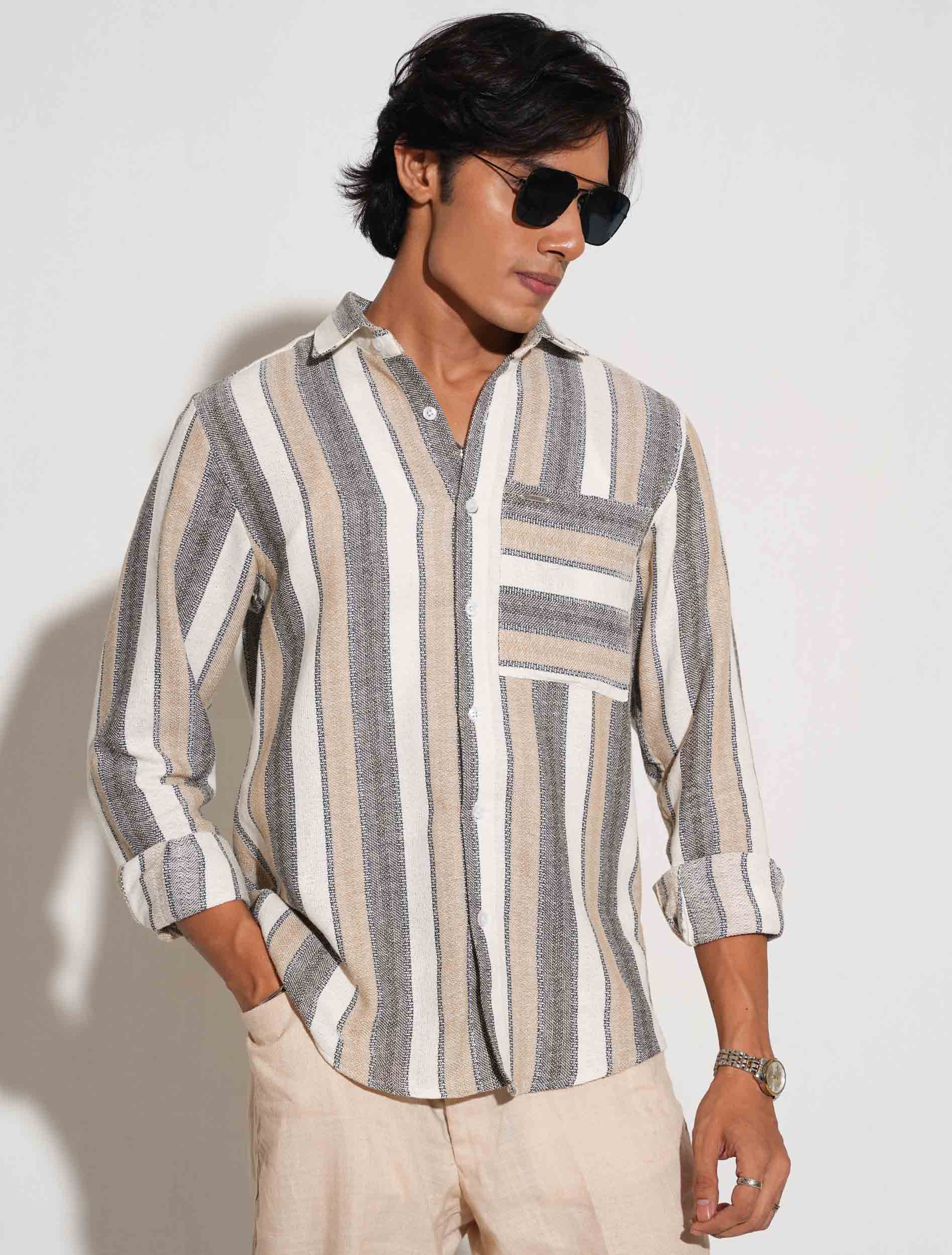 White ash cream stripe premium full sleeve shirt
