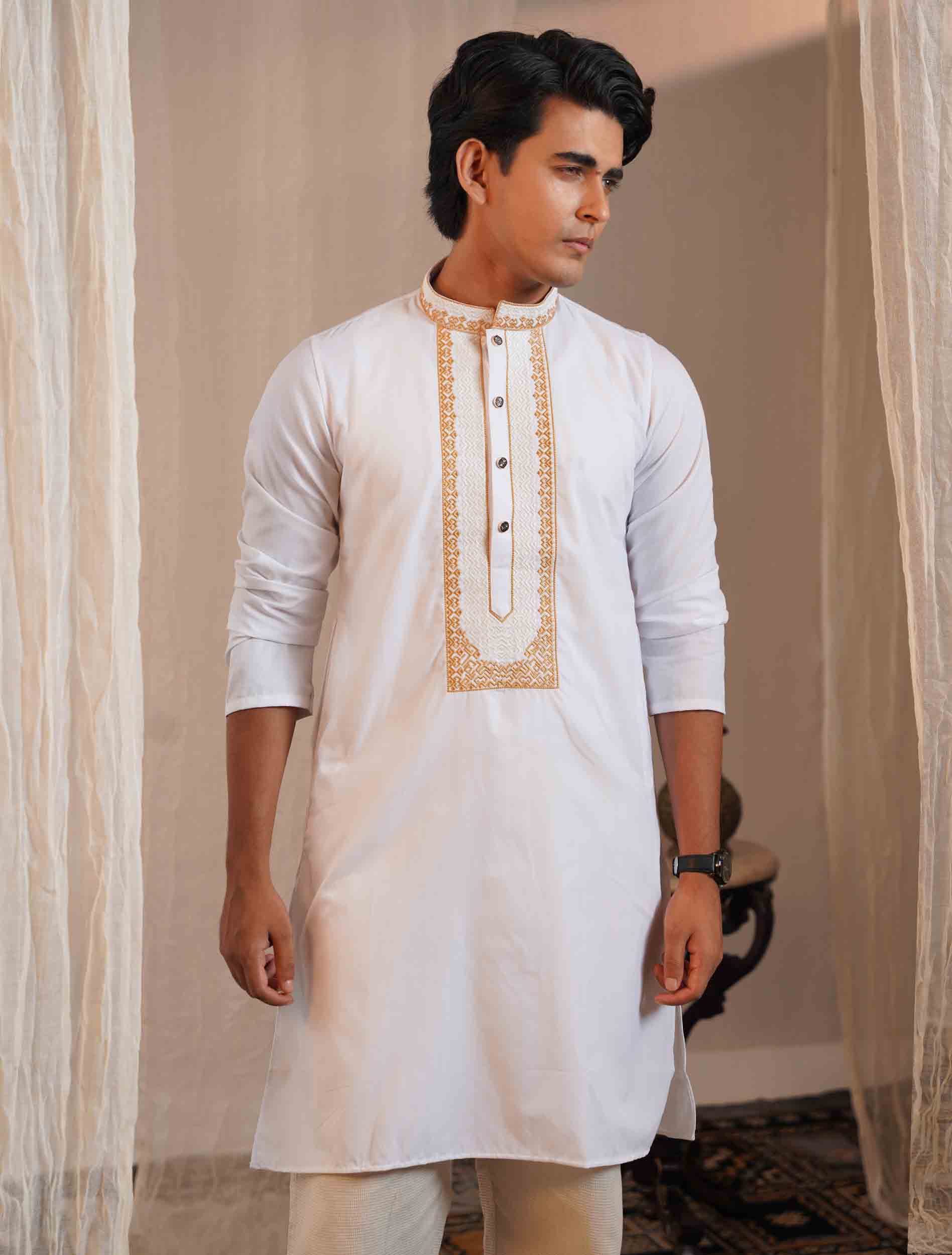 Dove white Embroidey Premium Panjabi