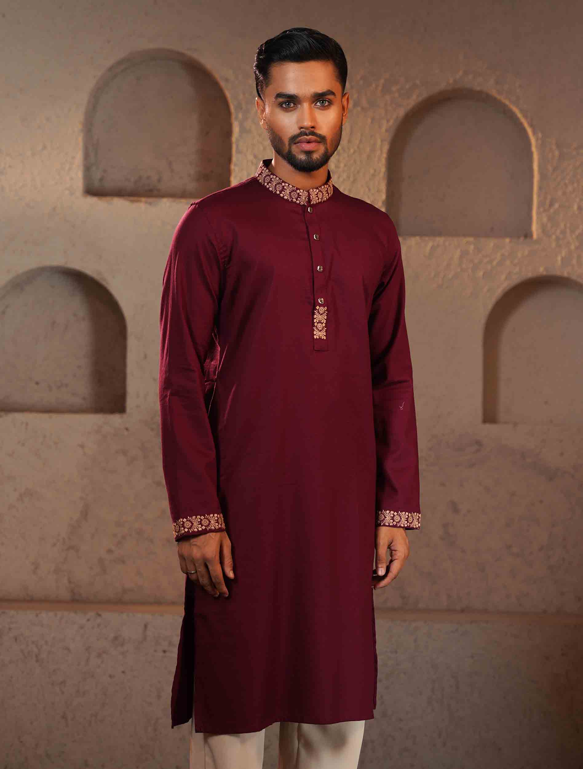 Maroon collar Embroidery design Premium Panjabi