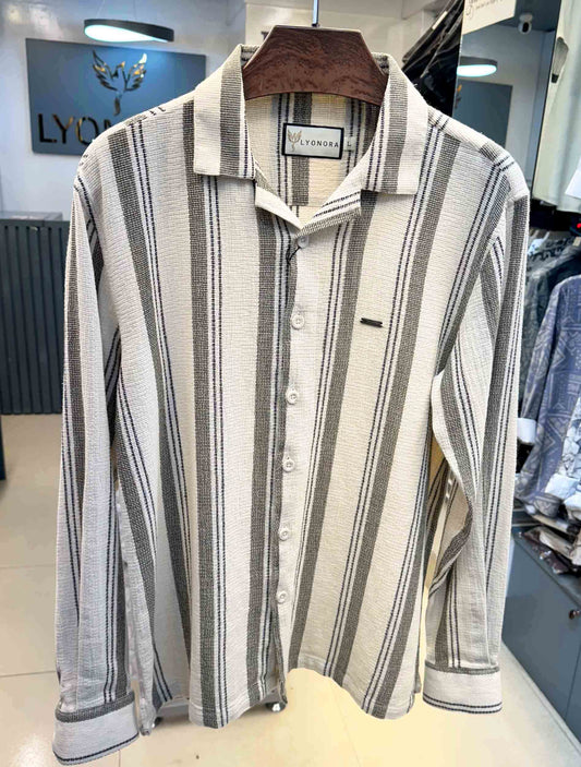 White and olive stripe remi cotton full sleeve