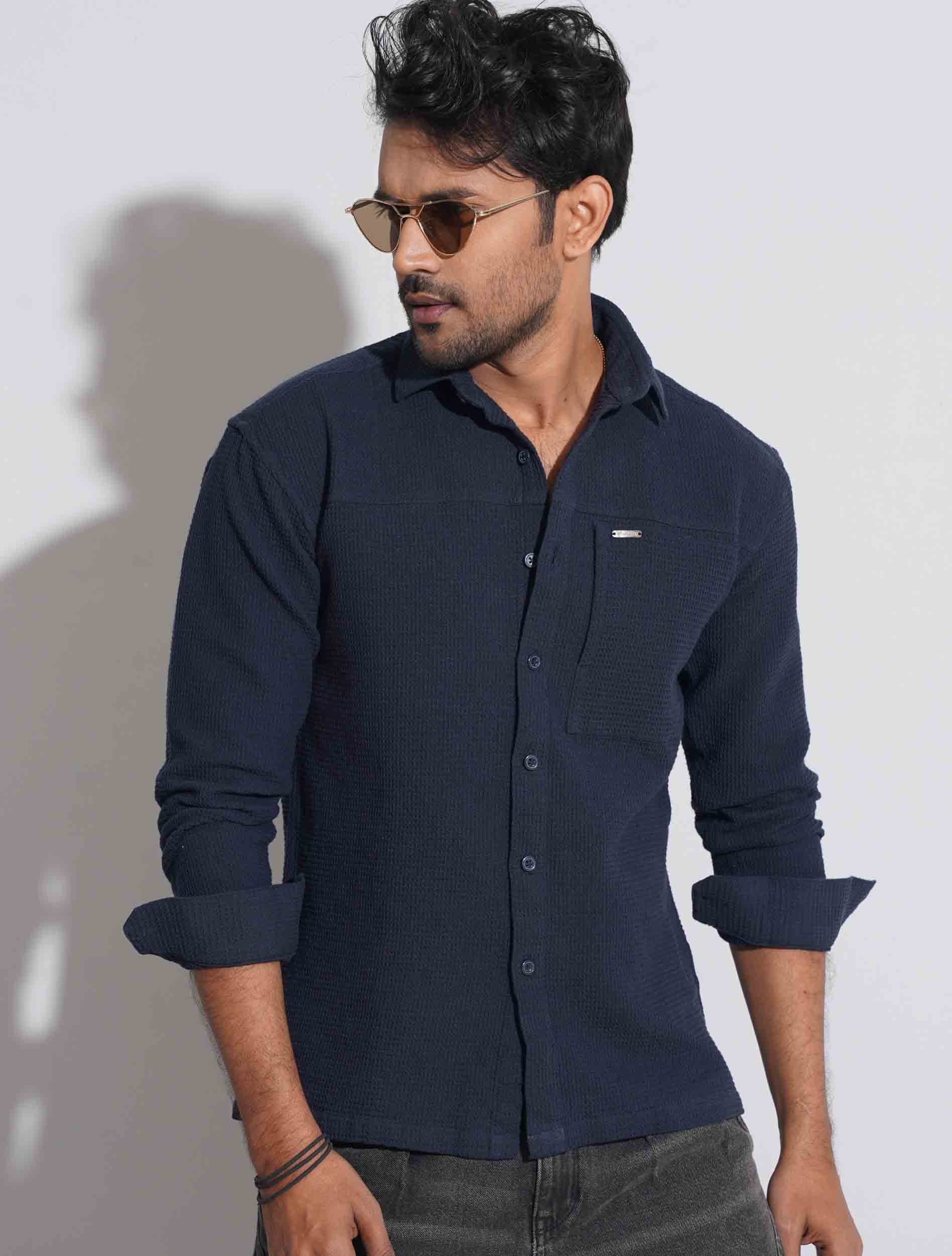 Dark blue texture cotton full sleeve