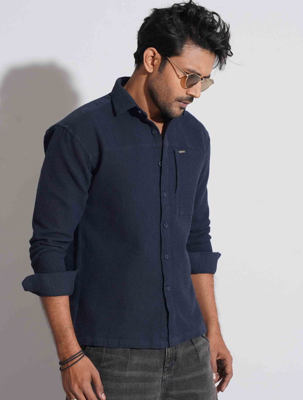 Dark blue texture cotton full sleeve