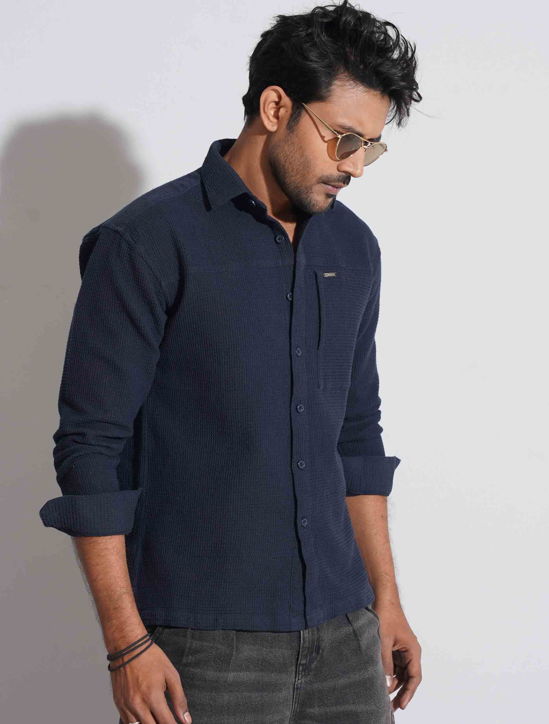 Dark blue texture cotton full sleeve