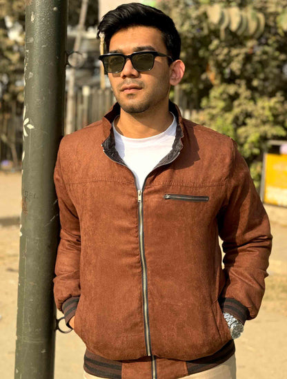 Light coffee solid suede leather premium jacket