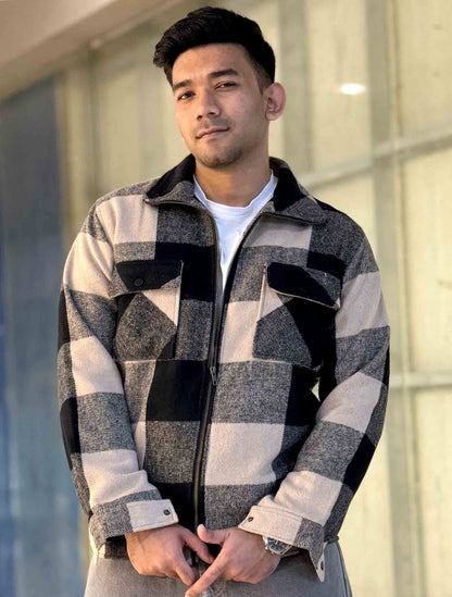 Black beige premium flannel jacket