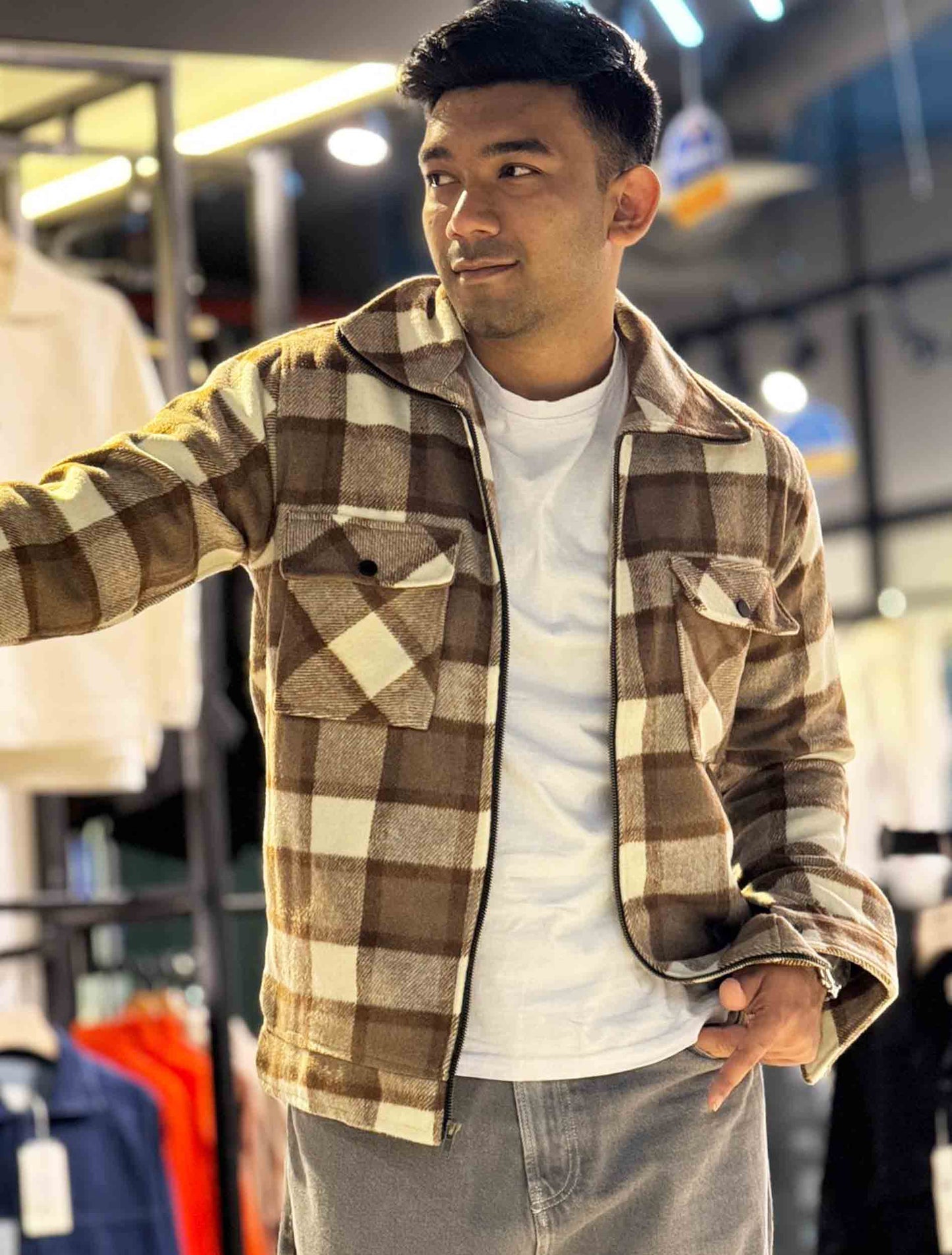 Cream coffee premium flannel jacket