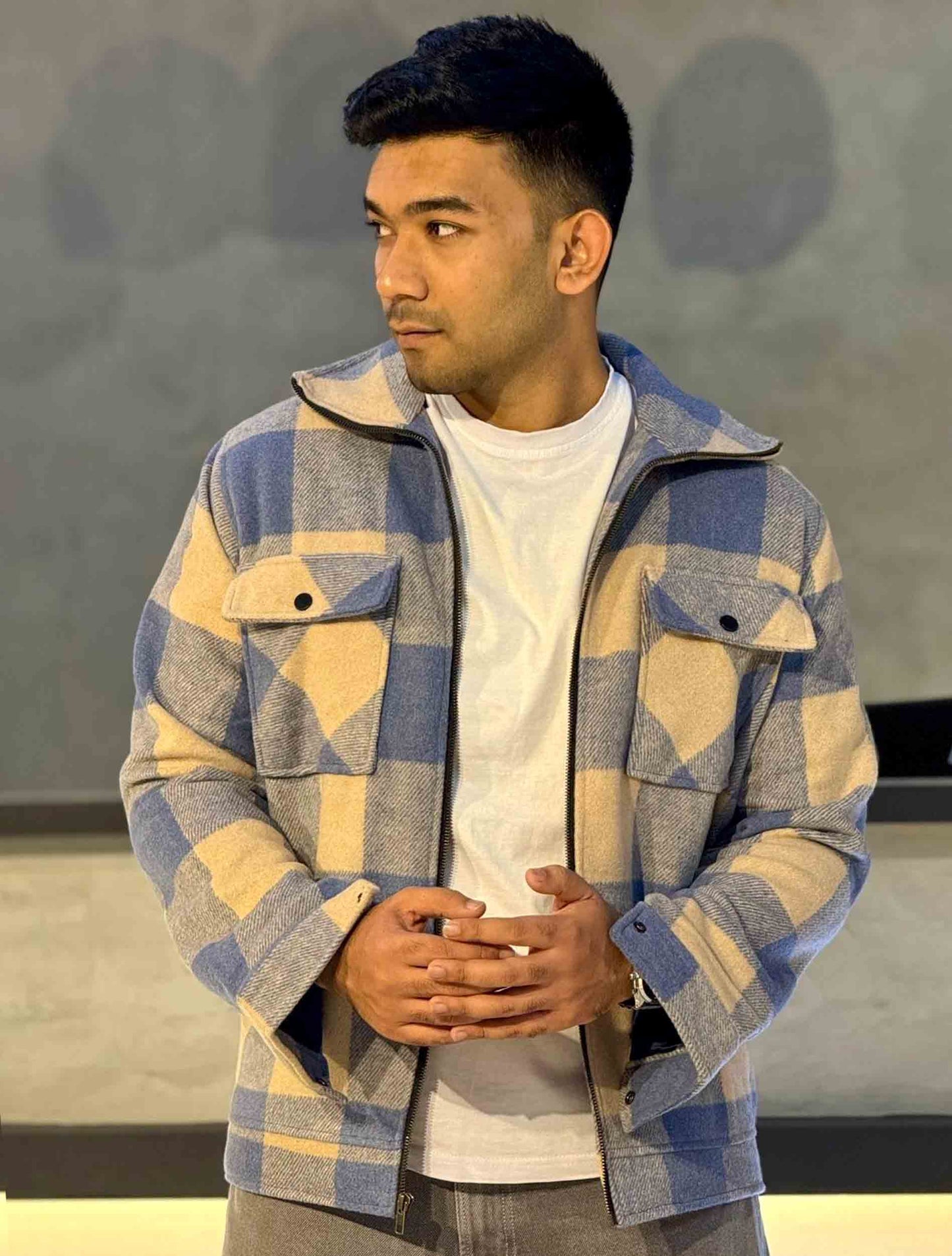 Sky blue beige premium flannel jacket