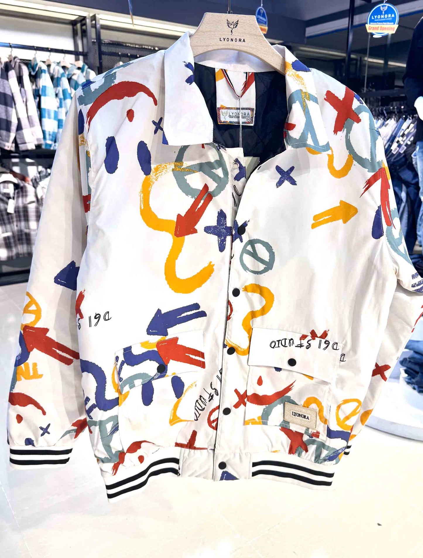 White graffiti art printed premium jacket