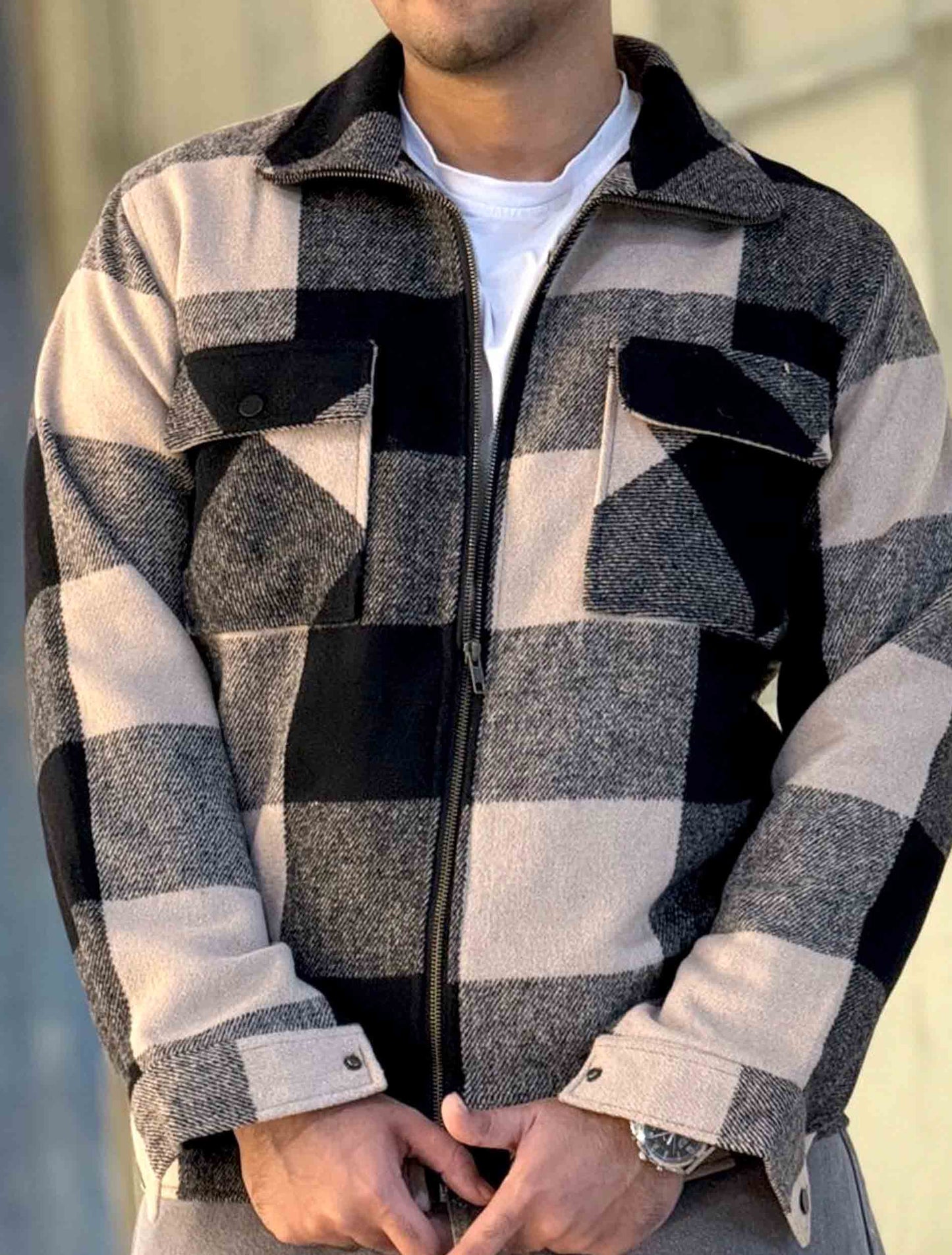 Black beige premium flannel jacket