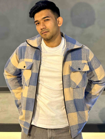 Sky blue beige premium flannel jacket