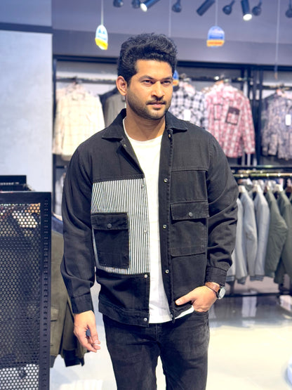 Black pocket contrast denim jacket