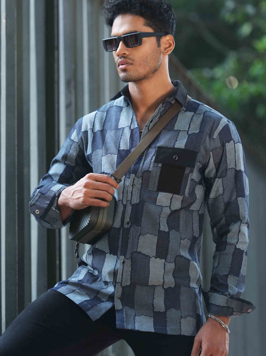 Multitextured exclusive denim full sleeve shirt