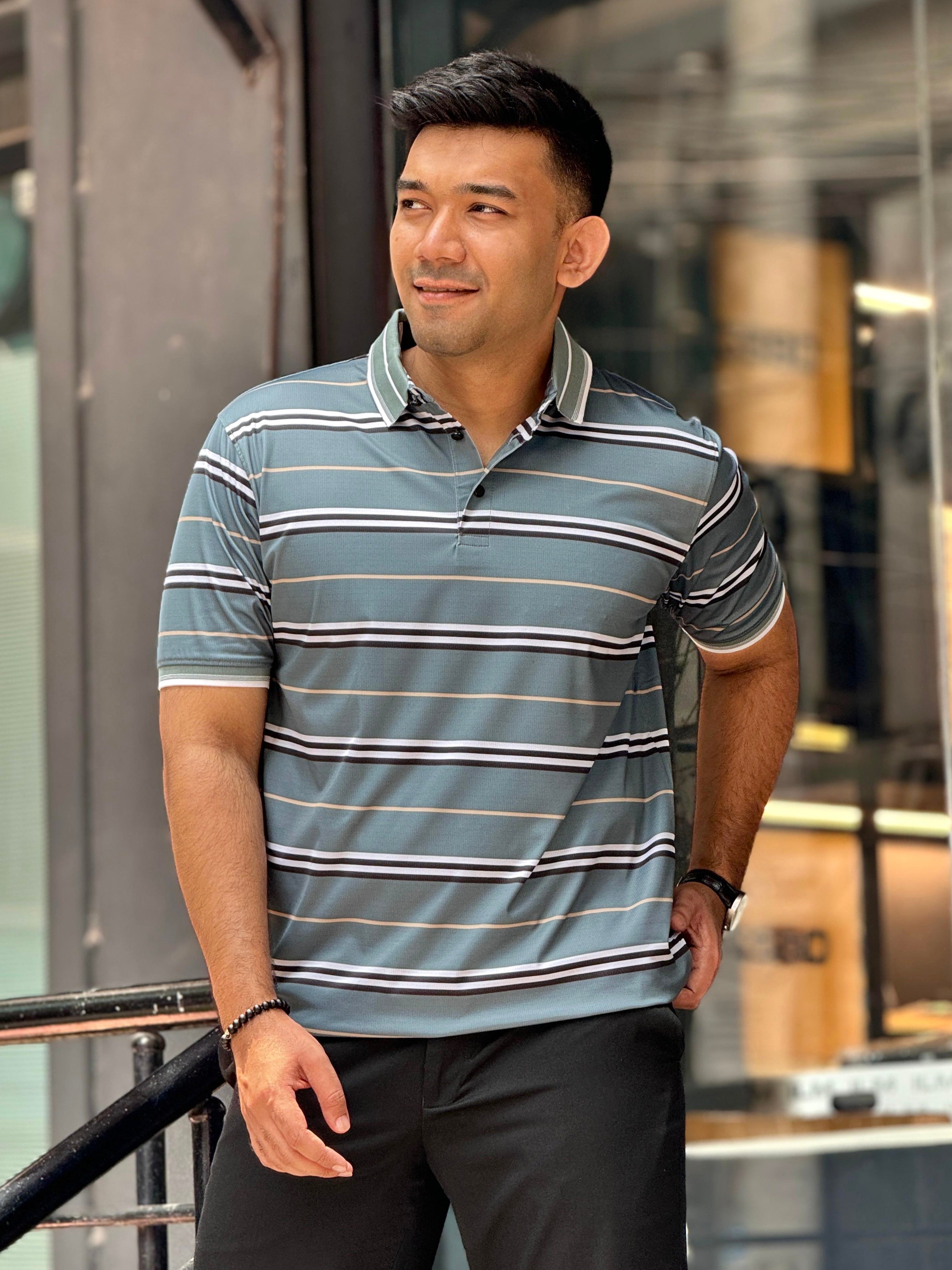 Deep forest stripe premium polo shirt
