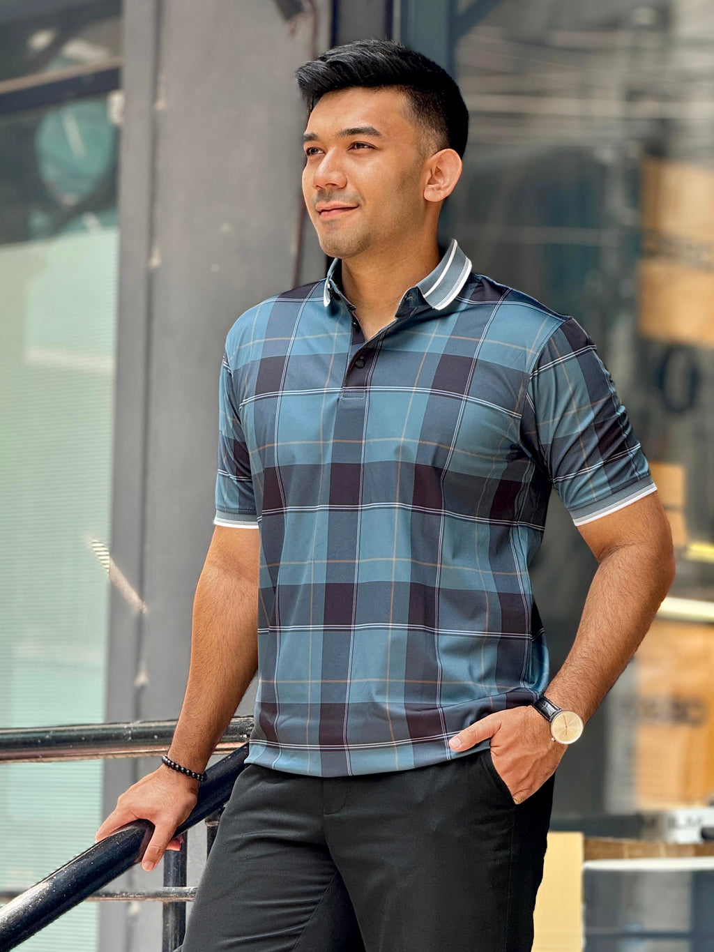Hunter green Black check premium polo shirt