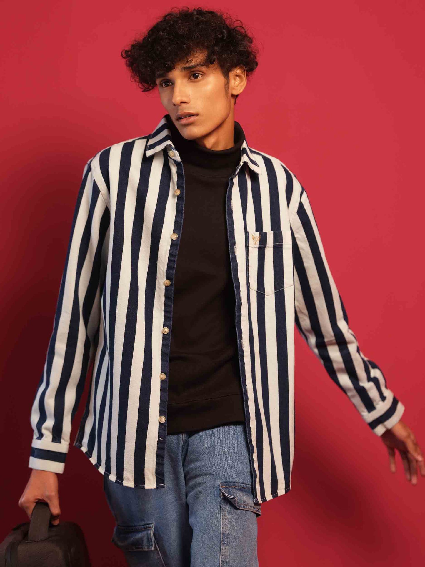 White and blue stripe denim full sleeve shirt