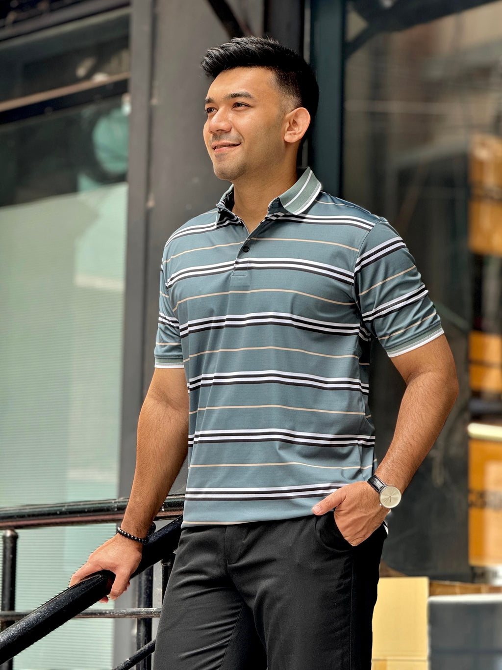 Deep forest stripe premium polo shirt