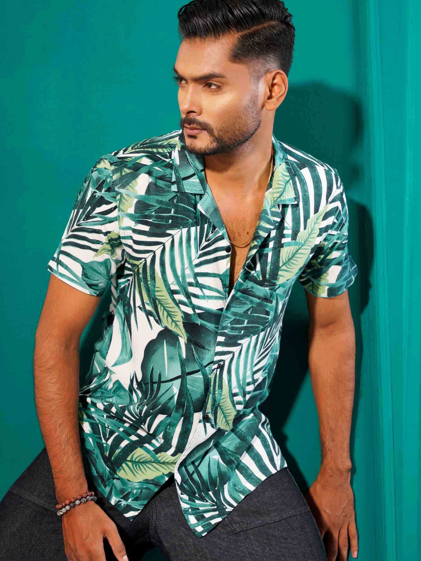 Green mostera printed havana shirt