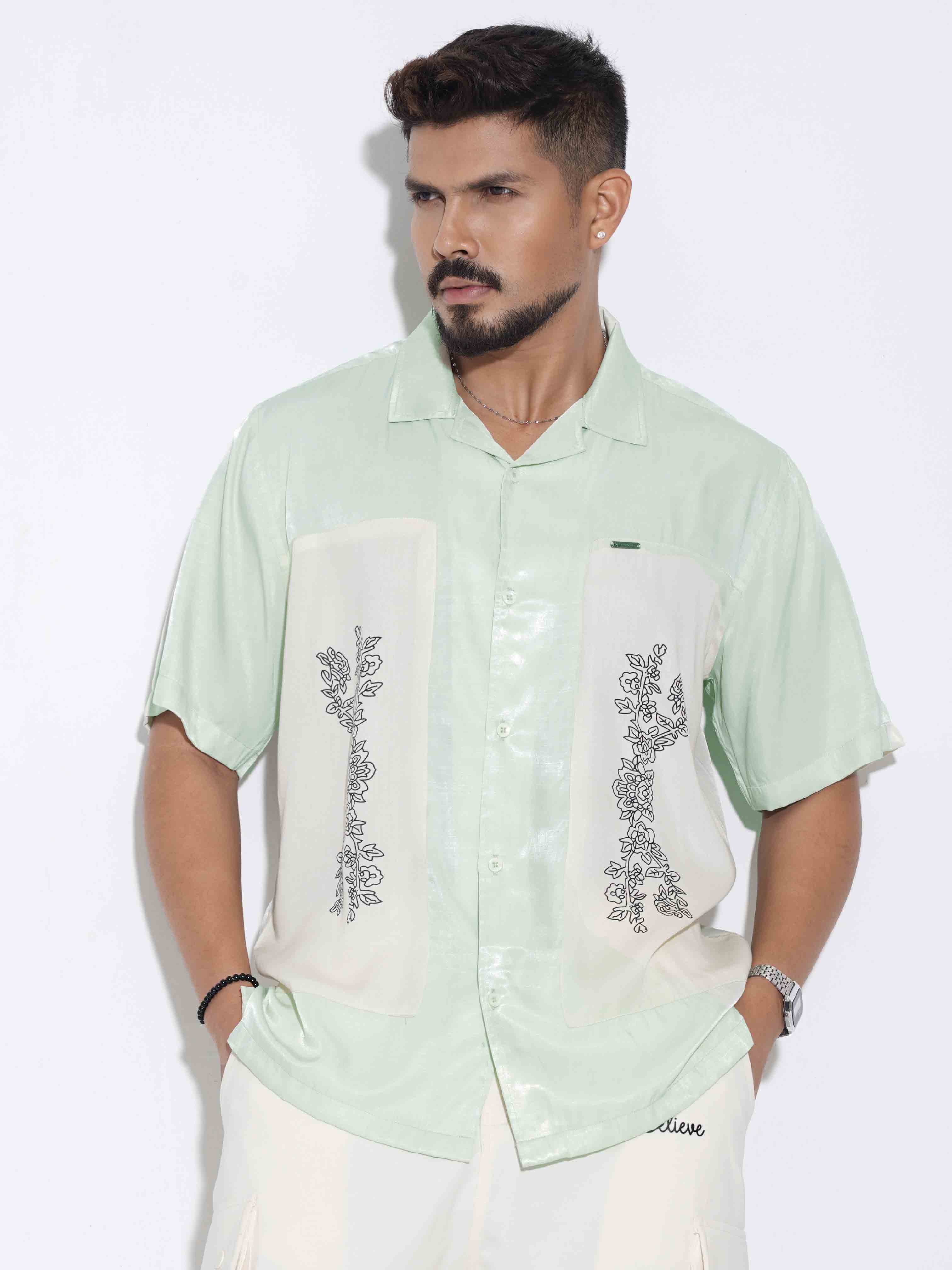 Paste color cream embroidey design premium havana shirt