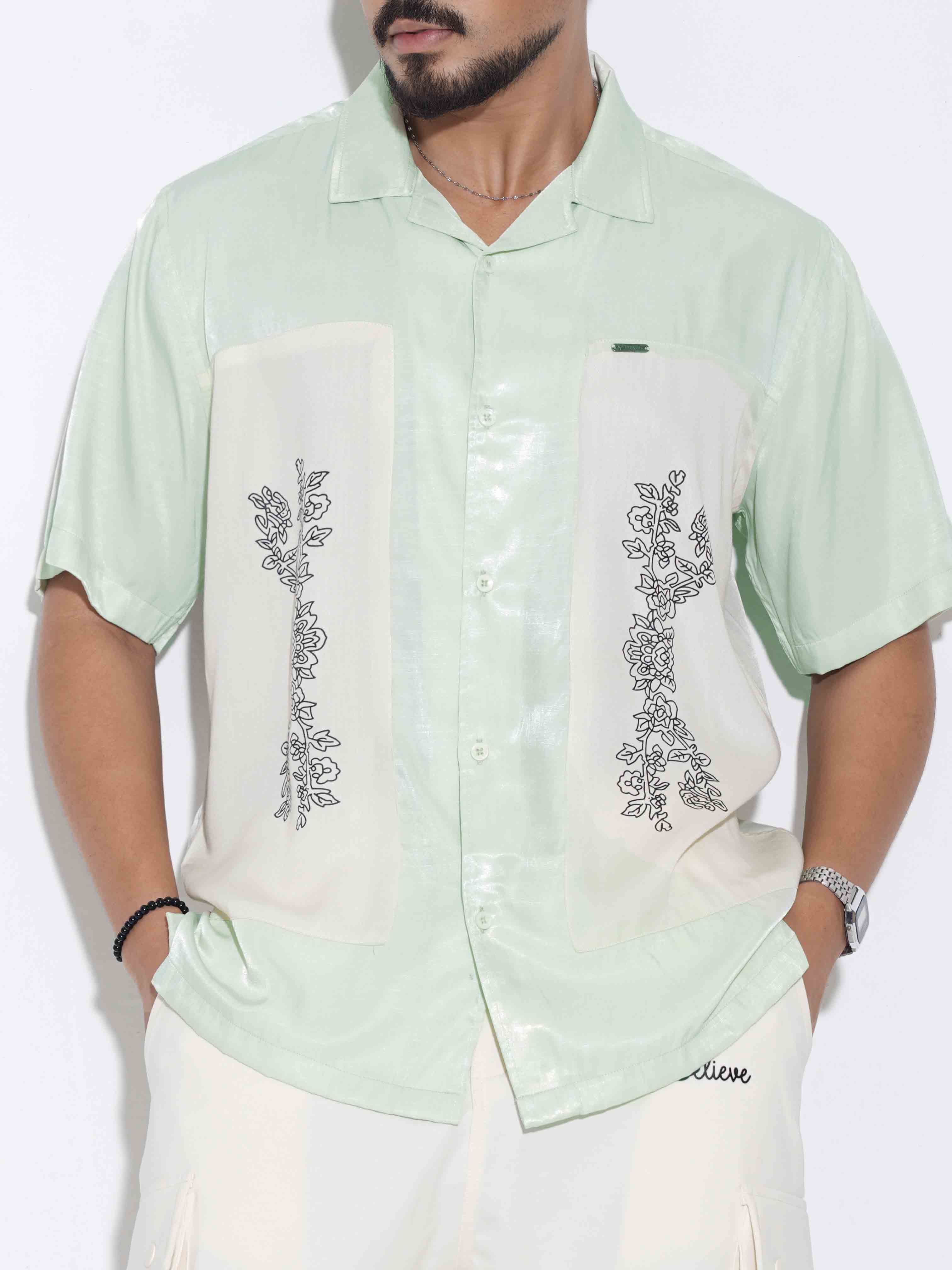 Paste color cream embroidey design premium havana shirt