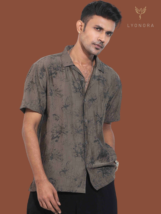 Coffee gray floral printed Havana shirt