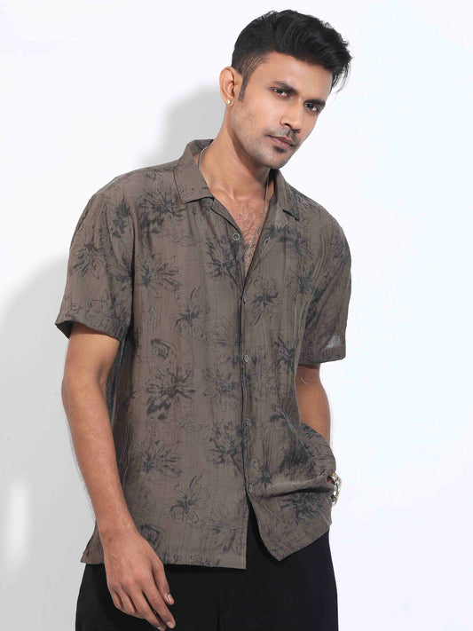 Coffee gray floral printed Havana shirt