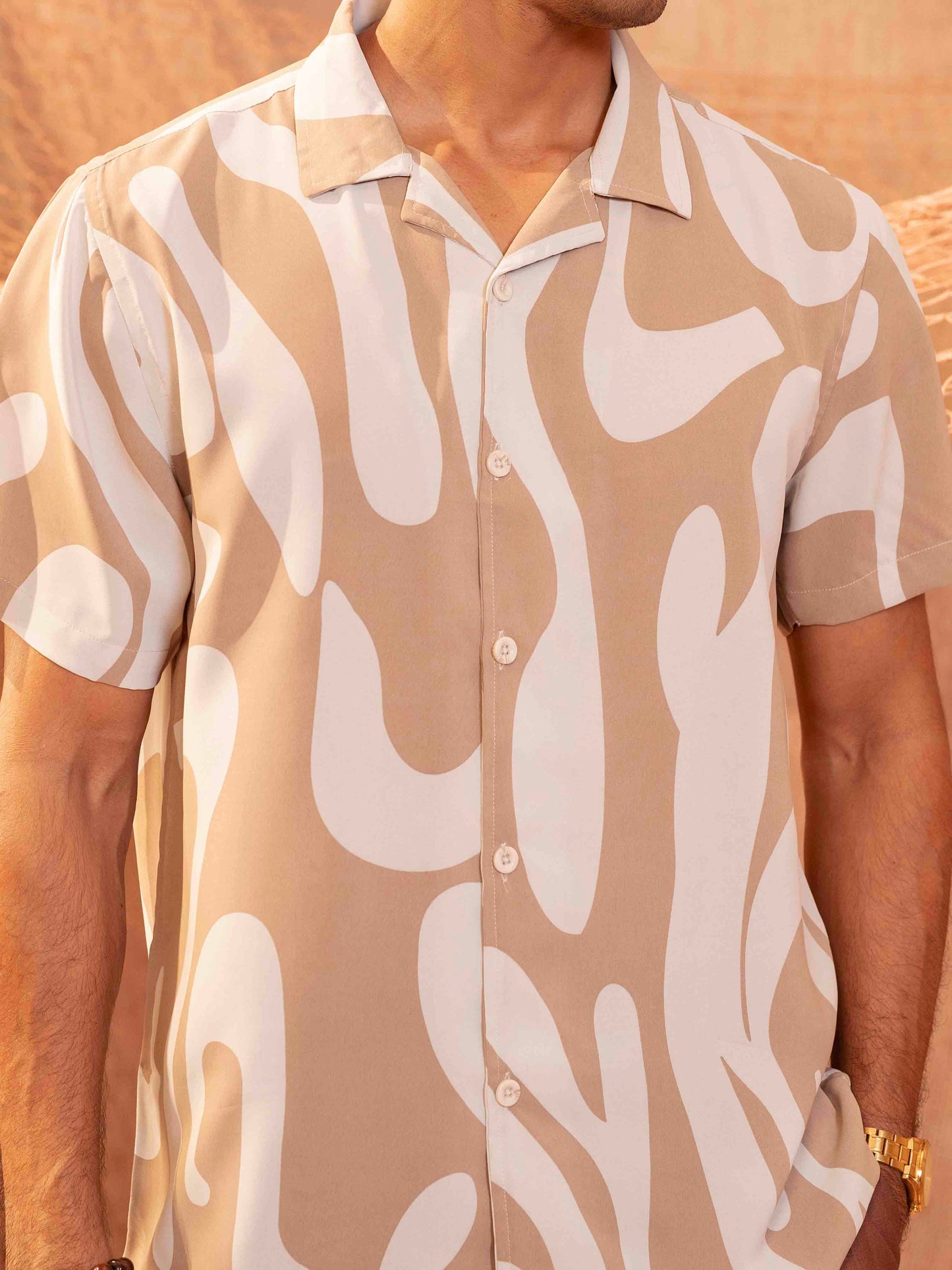 Cream nude color printed Havana shirt