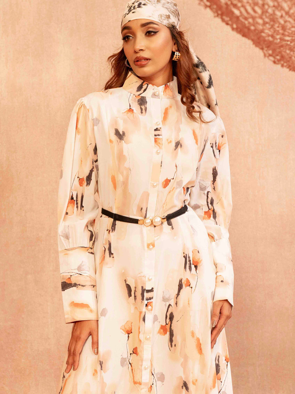 White Orange Black Printed Gown for Women - Stylish Long Dress