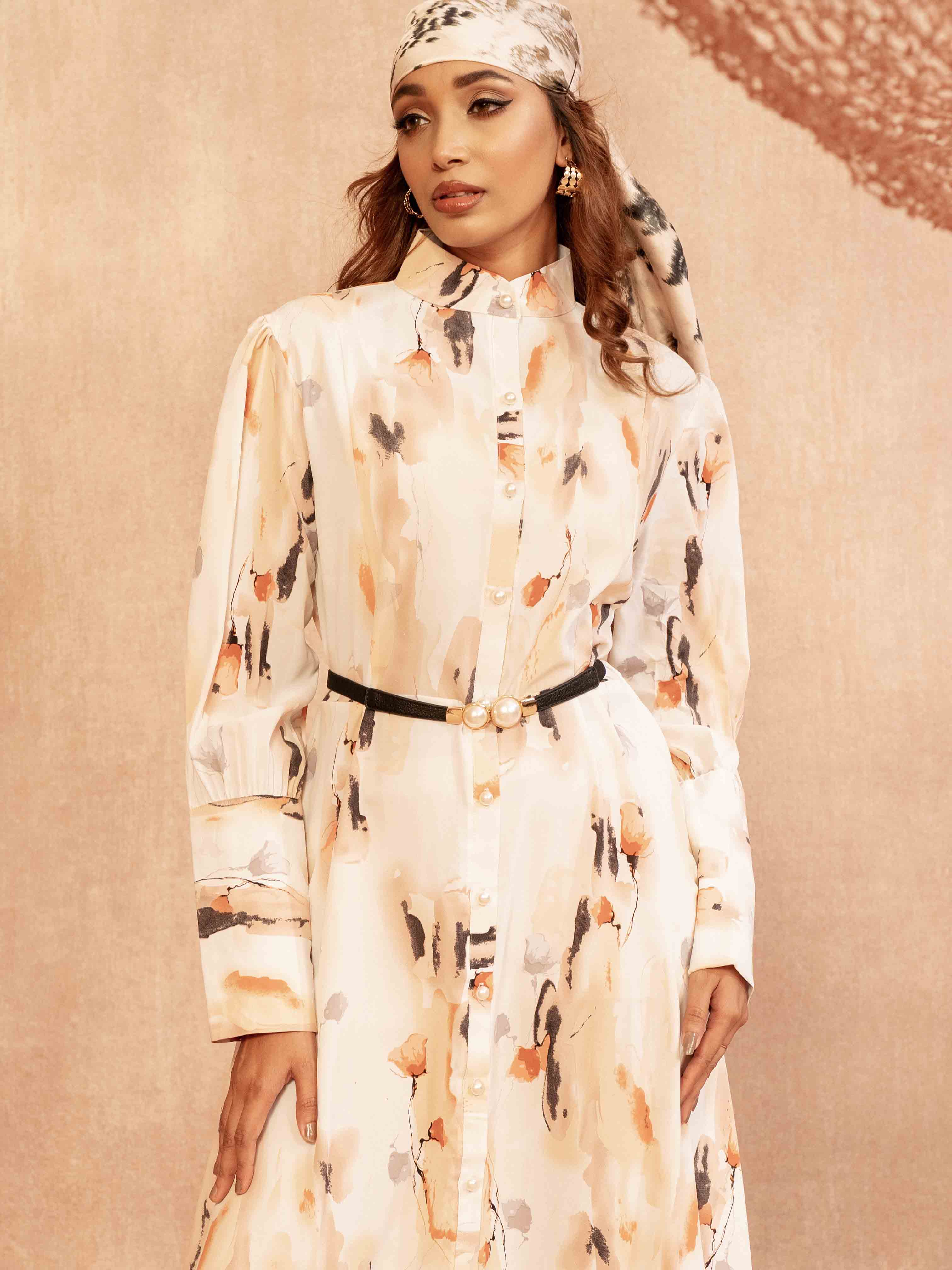 White Orange Black Printed Gown for Women - Stylish Long Dress