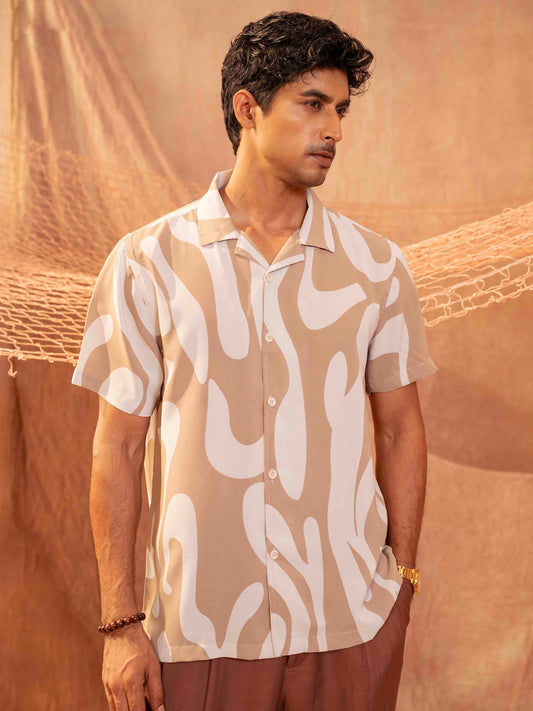 Cream nude color printed Havana shirt