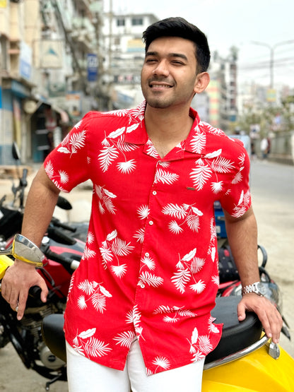 Flame Orange White Printed premium havana shirt